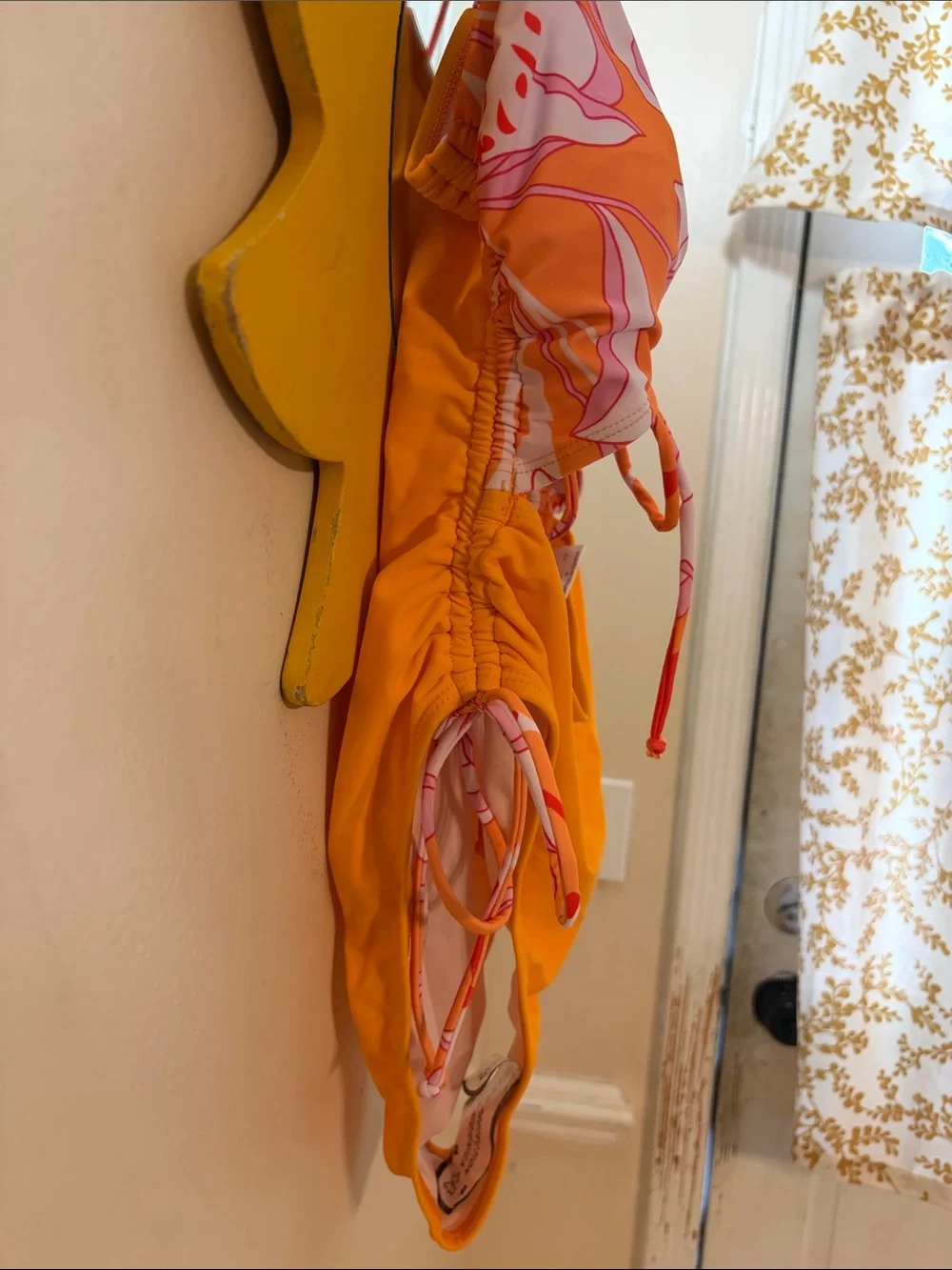Orange Floral Cutout One-Piece Swimsuit with Tie Details